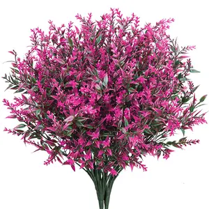 8pcs Artificial Lavender Flowers Outdoor Plastic Faux Shrubs Home Garden Porch Window Box Decor Office Wedding Bouquet DIY Fruit Decorative Plants