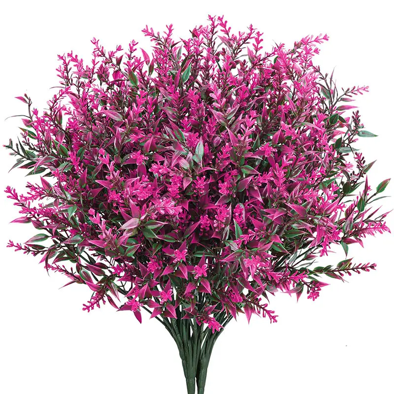 8pcs Artificial Lavender Flowers Outdoor Plastic Faux Shrubs Home Garden Porch Window Box Decor Office Wedding Bouquet DIY Fruit Decorative Plants