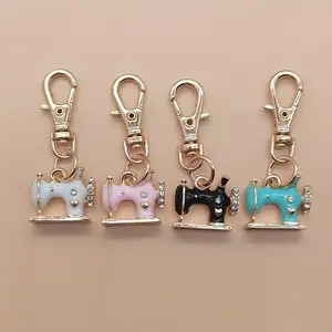 4pcs Vintage-Inspired Sparkling Rhinestone Sewing Machine Keychains | Alloy Charms in Pink, Black, Light Blue & White with Secure Lobster Clasp | Perfect for Crafts, Gifts, and Fashionable Accessories, Sewing Supplies Accessories