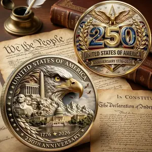 America’s Founding Spirit Anniversary 3D Coin, Liberty Bell & Bald Eagle Patriotic Coin, History Enthusiast Gift For Coin Collector, 3D Coin Gift