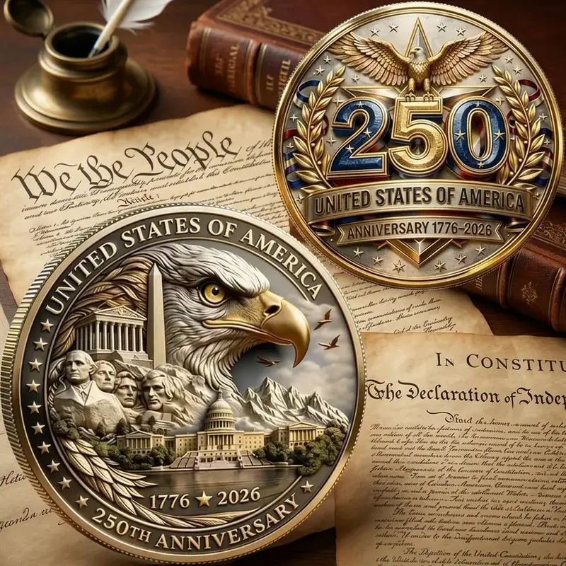America’s Founding Spirit Anniversary 3D Coin, Liberty Bell & Bald Eagle Patriotic Coin, History Enthusiast Gift For Coin Collector, 3D Coin Gift