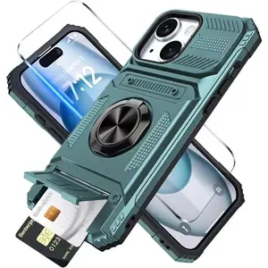 Case For iPhone 16 15 14 13 11 Pro Max Magnetic Rotated Ring Kickstand Heavy Duty Drop Protection Wallet Cover Military quality