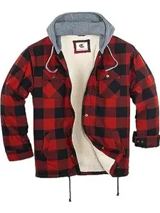 FLANNEL QUILTED SHERPA LINED JACKET/HOODED (RED/BLACK #1)