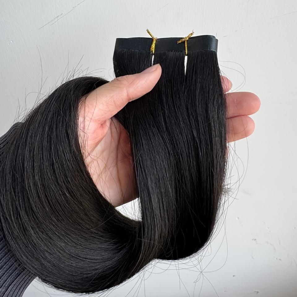 Long PU Weft Human Hair Bundles 12-28 Inch, No Glue Required, 80cm PU Weft 50g, Natural Real Human Hair Extensions, Salon Grade Quality