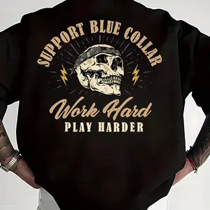 Support Blue Collar T-Shirt, Work Hard Play Harder Shirt, Blue Collar Worker Graphic Tee, Mechanic Welder Biker Shirt