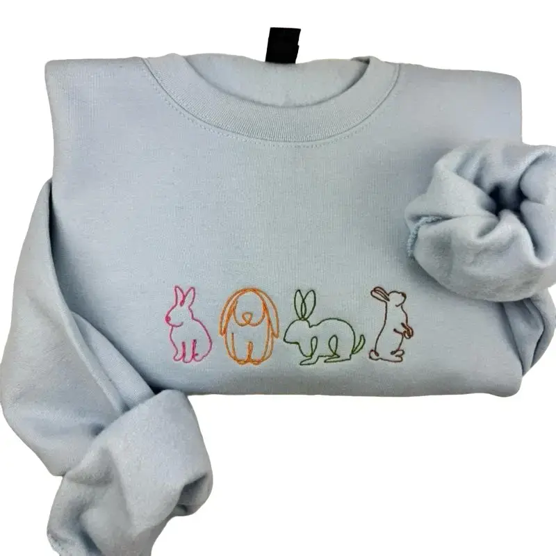 Bunnies embroidered sweatshirt-Easter bunnies Crewneck Casual Fit