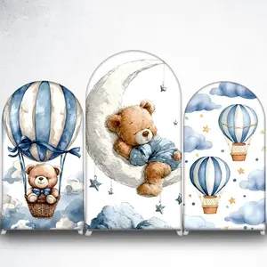 Blue Hot Air Balloon Teddy Bear Arch Backdrop Cover for Baby Boy Shower