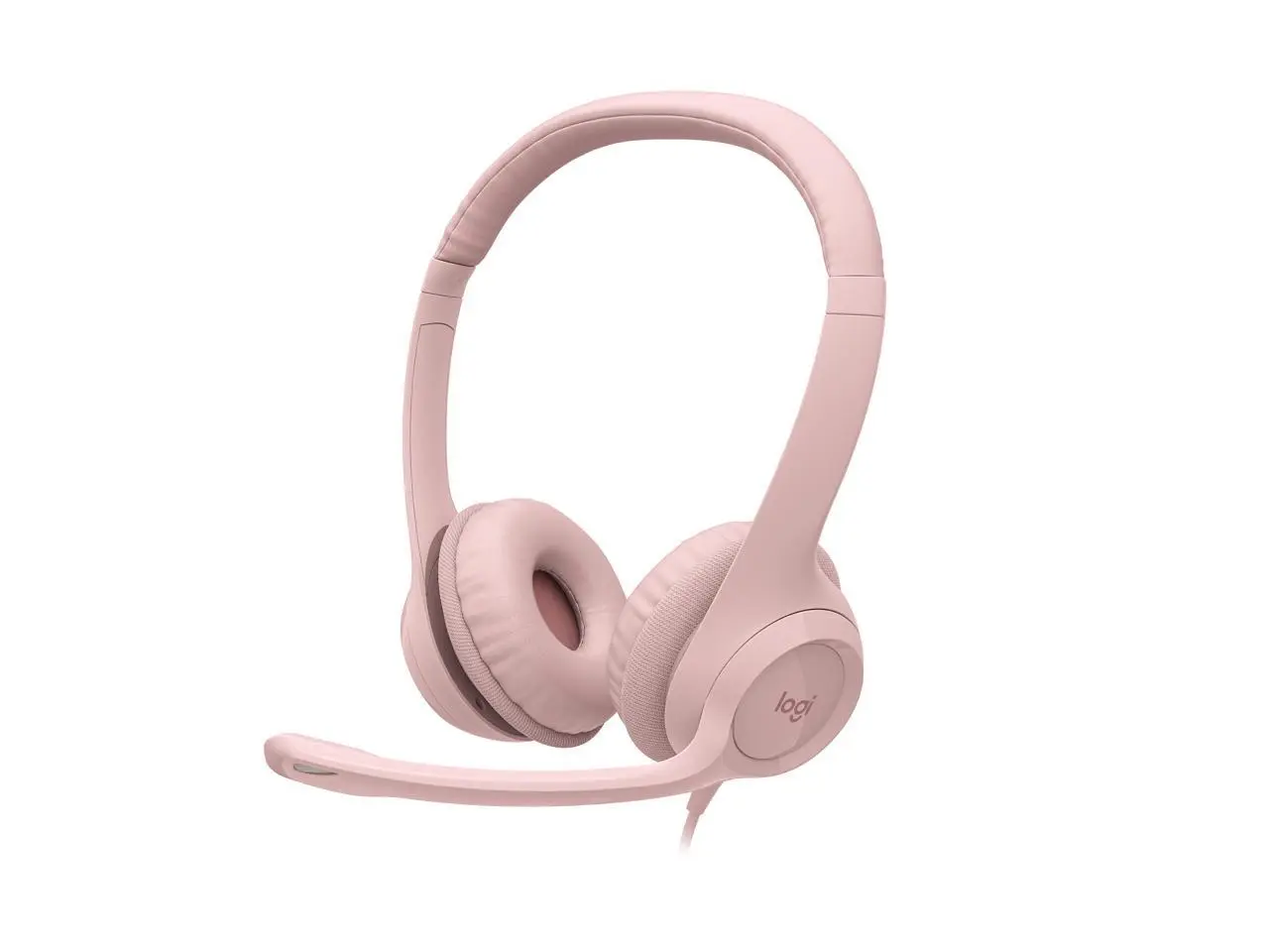 Logitech H390 Wired Headset for PC/Laptop, Stereo Headphones with Noise Cancelling Microphone, USB-A, In-Line Controls, Rose