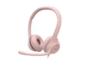 Logitech H390 Wired Headset for PC/Laptop, Stereo Headphones with Noise Cancelling Microphone, USB-A, In-Line Controls, Rose