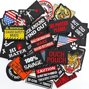 20 Pieces Random Funny Tactical Morale Patch Full Embroidery Military Loop and Hook Patches for Caps Backpacks Vest Harness Military Uniforms