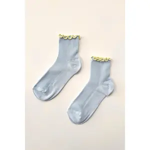 The Petite Ruffled Modal Socks in Baby Blue/Butter