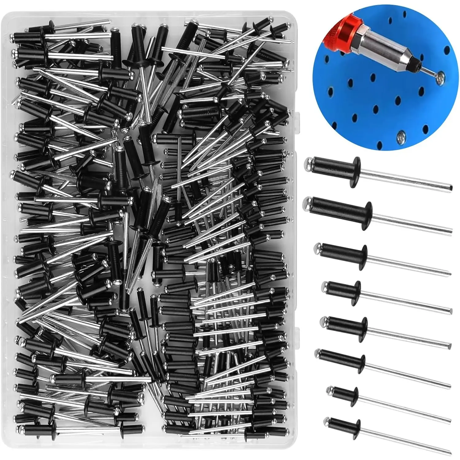 240 Pieces Aluminum Blind Rivets with 8 Sizes,Large Flange Blind Rivets,Practical Blind Rivets Set,Black Rivets for Storage Box,Metal Tube,Sheet Metal Assembly,Furniture,Hand Tools Kits ﻿