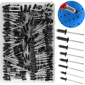 240Pcs/Set Large Flange Blind Rivets,Aluminum Blind Rivets with 8 Sizes,Practical Blind Rivets Set,Black Rivets for Storage Box,Metal Tube,Sheet Metal Assembly,Furniture,Hand Tools Kits,Springtok