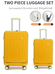 2-Piece Suitcase Set High Quality ABS Material with USB Plug Port and Front Opening Lid,21/24Inch,Drop-proof, waterproof and scratch-resistant  Lightweight and Spins Smoothly for Easy Mobility Luggage