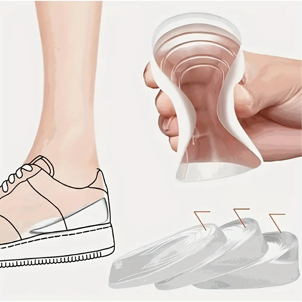 3 Pairs Transparent Silicone Gel Insoles, Non-slip Shock Absorption Foot Pads, Soft and Elastic Heel Inserts for Increasing Height, Shock Absorbing Insoles, Height Increase Maximizer