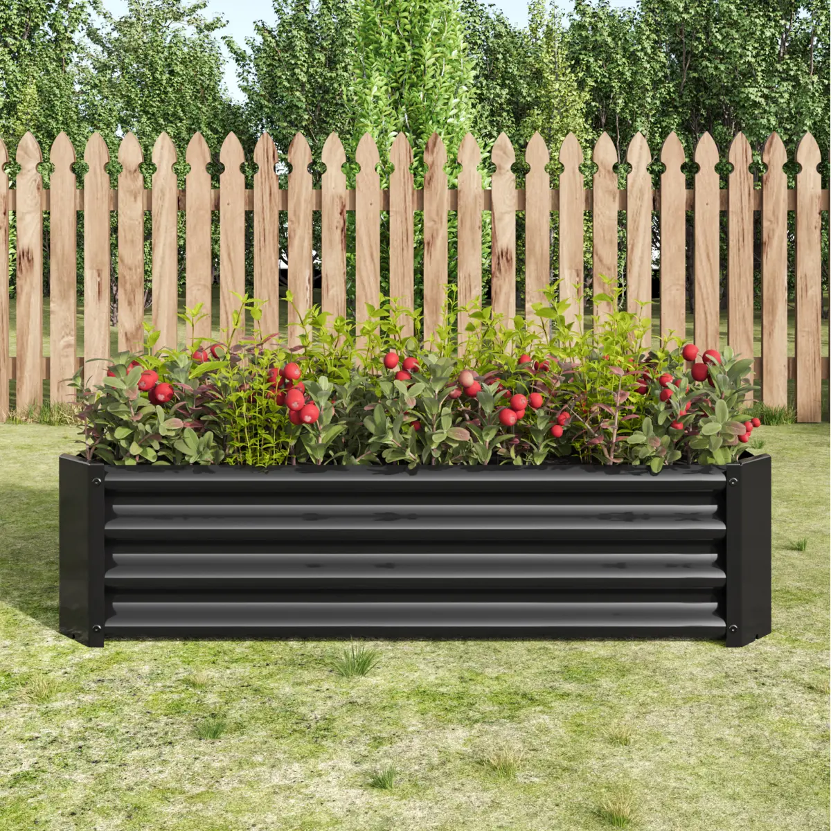Black 4*2*1ft Metal Raised Garden Bed, Rectangle Raised Planter for Flowers Plants, Vegetables Herb