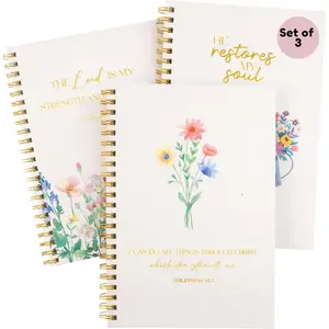 Christian Notebook Set of 3 - Scripture Botanical Spiral Journal for Women - 100 GSM No-Bleed  Study Supplies - 3 Floral Lined Notebooks for Prayer Journal, Sermon Notes, and Devotionals