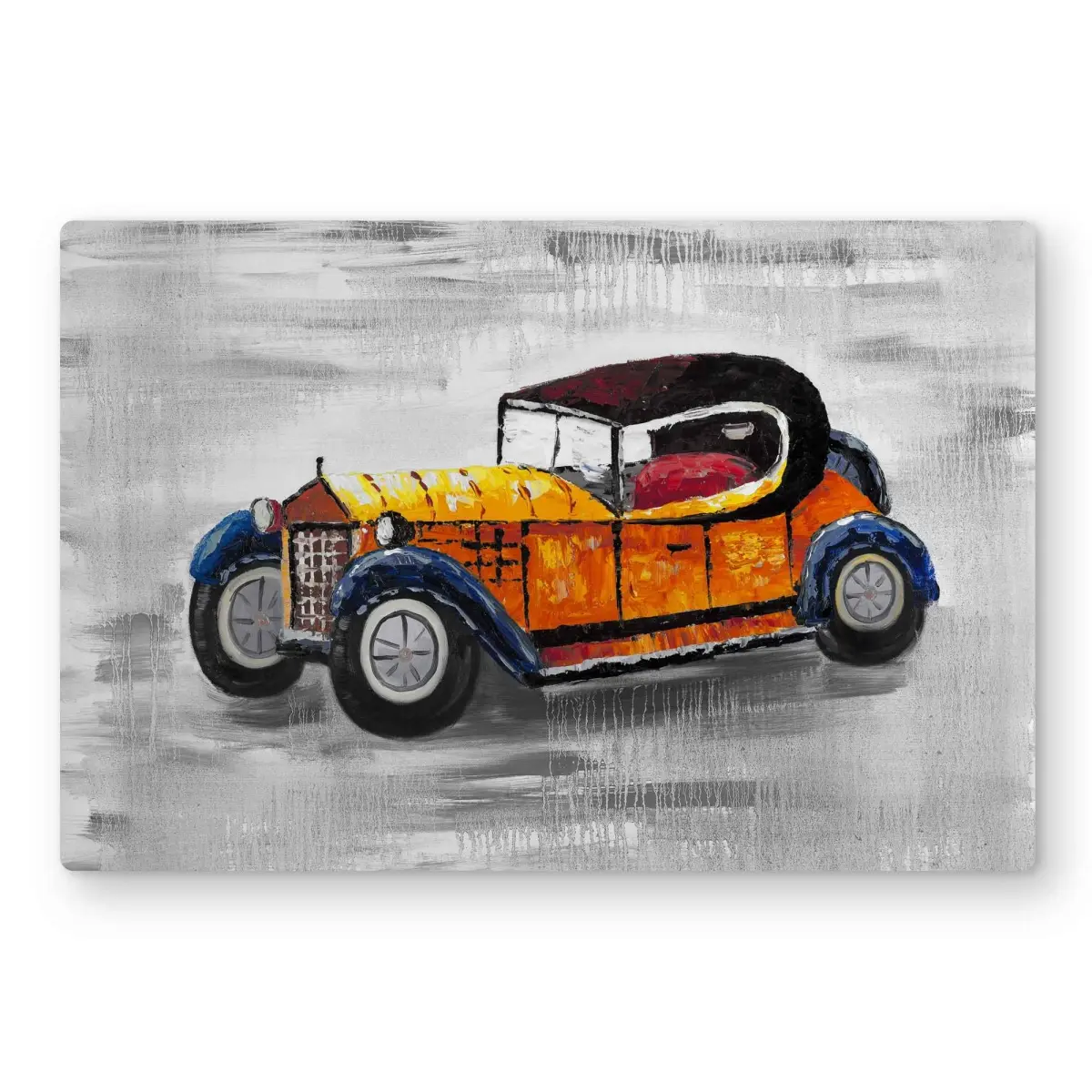 212 MAIN Artistic Gray Aluminium Metal Car Art Print Wall Art - 12x18in Hanging Vintage Classic Car Toy Artwork, Lightweight Retro Yellow, Room Decor Gift for Adventure-Themed Spaces, Car Art Prints, Classic Car Prints