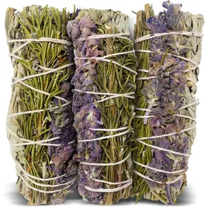 Sage Smudge Kit for Cleansing Negative Energy, Home and Creating The Energy of Happiness Rosemary & Lavender Sage Smudge Sticks with White Sage Pack of 3