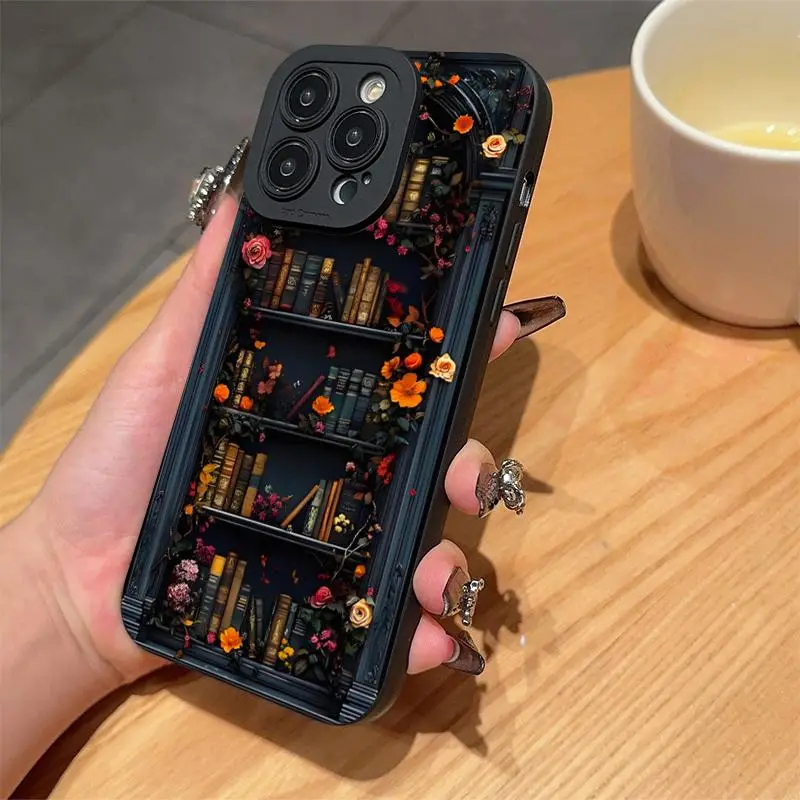Book Shelf Pattern Phone Case, Anti-drop Cellphone Protective Case, Total Protective Shockproof Mobile Phone Cover for iPhone, Phone Decoration Protec