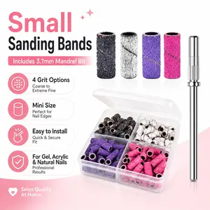 100 PCS Small Sanding Bands with 3.1mm Mandrel Bit, 4 Grit Nail Drill Bits Set for Acrylic Nails, Gel Nail Prep, Cuticle Care, Shaping, Smoothing, Manicure Pedicure Tools with Storage Case