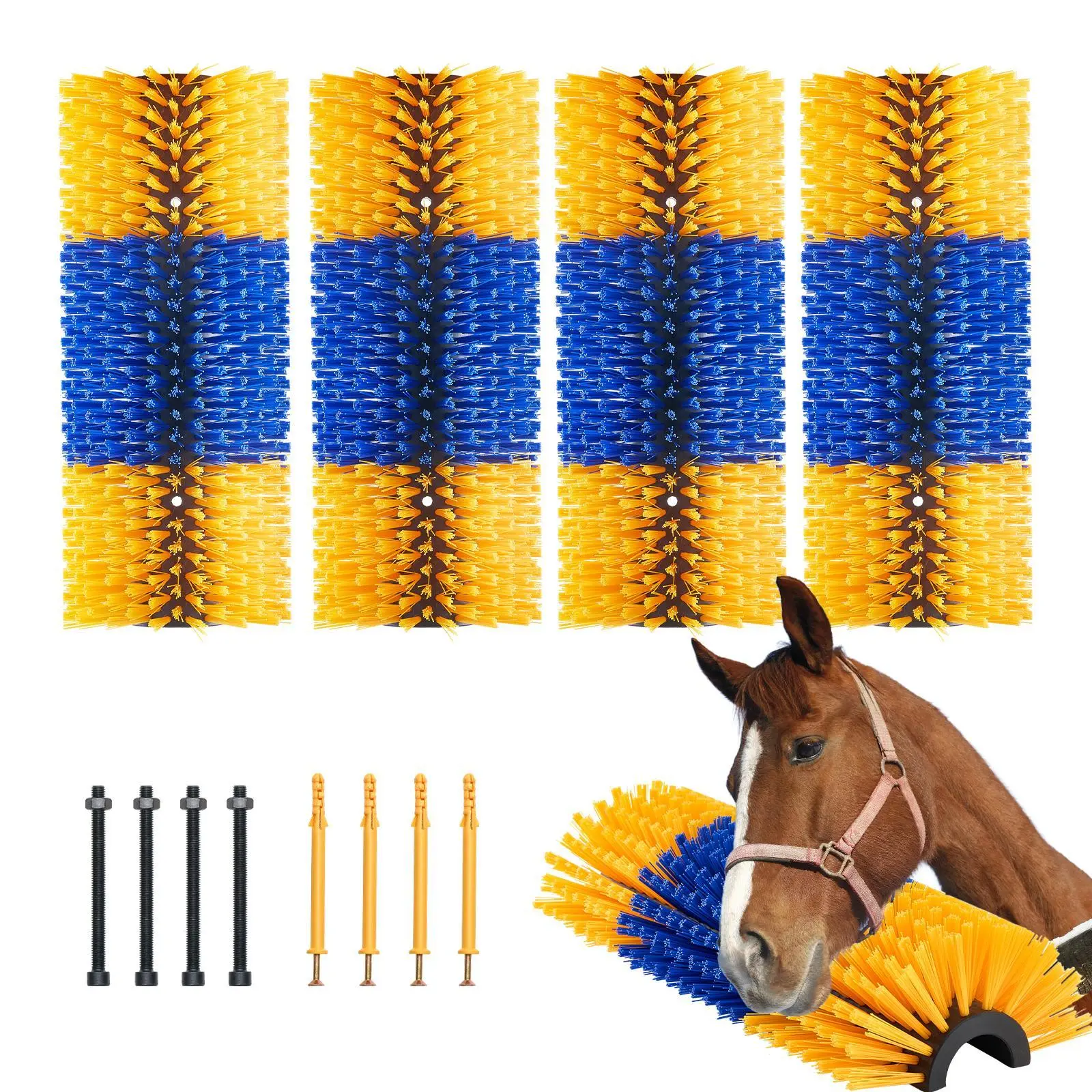 VEVOR Livestock Scratching Brush (4 Pcs, 8 Screws, 20x7.5 in) - Easy to Install & Secure, Keep Cleaning, Back Itch Relief, Soothes Fly Bites, Avoids Property Damage, for Horses in Barns (Pet Grooming Supplies)