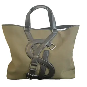 Pre-owned Yves Saint Laurent Saint Laurent YSL Logo & Leather Tote Bag Olive Green Large Capacity 3D Leather Logo Metal Buckle Vintage Modern Aesthetic Unisex Commuting Business Travel