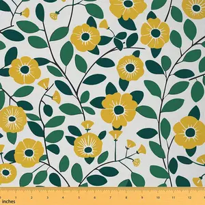 Feelyou Polyester Upholstery Fabric, 1yd Colorful Daisy Floral Pattern, Vintage Garden Botanical Leaf Waterproof Fabric for Sewing & Soft Furnishings, Polyester Fabric, Colorful Floral Pattern