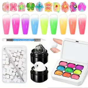 OsNailmall （6Pcs/Set ）4 In 1 Pat Painting Gel Nail Polish Gel Gradient Blush Color Semi Permanent Soak Off UV&LED Gel Sponge Grabber Tool Nail Art Creation Salon Finger Nail Polishes