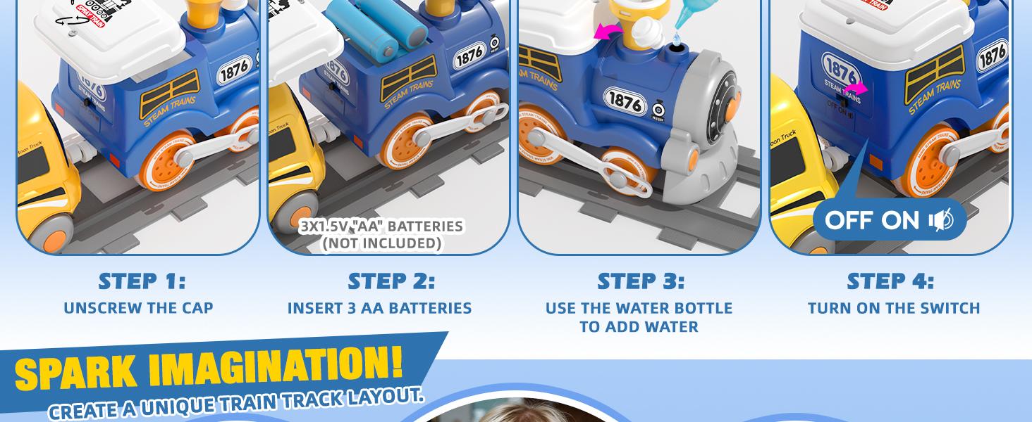 MORECOLL Train Set for Toddlers w/Steam, Music & Lights - First Choo Choo Train for Toddlers, Electric Train Set for Kids, Magnetic Train Toys, Christmas Birthday Gifts for Boys Girls