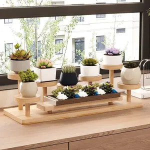 Wooden Multi-Layer Staircase Plant Stand, Living Room Window Shelf, Succulent Greenery Pot Display Rack, Desktop Cosmetic Organizer