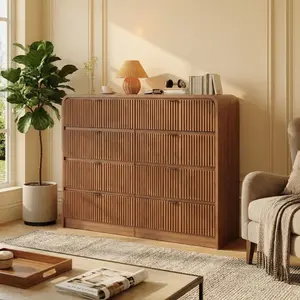 Modern 8-Drawer Fluted Dresser, Rounded Edge Wooden Chest of Drawers for Bedroom, Hallway & Living Room Storage