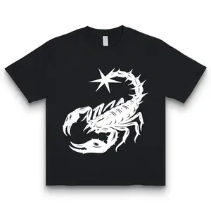 Dark Style Scorpion Starburst Front Print T-shirt Personalized Edgy Casual Top Short Sleeve Crew Neck Summer Cotton Menswear Classic Fit - Embroidered