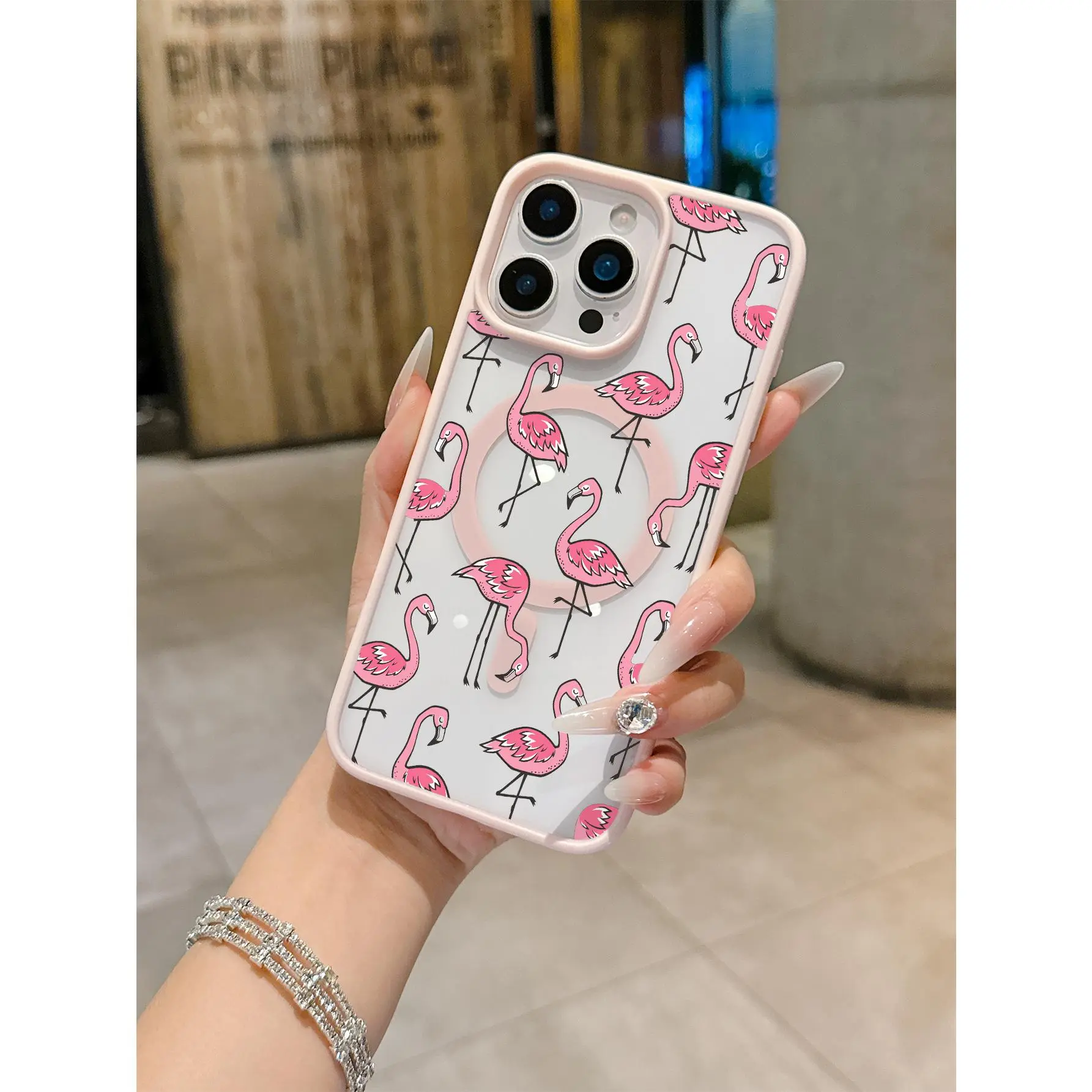 1pc Local Personalized Protective Mixed Color 1 Pink Flamingo Pattern Magnetic Phone Case for iPhone 11/17 Pro Max, Galaxy S25/S24/S23 Ultra Phone Accessories, Ideal Gift for Birthdays, Valentine's Day