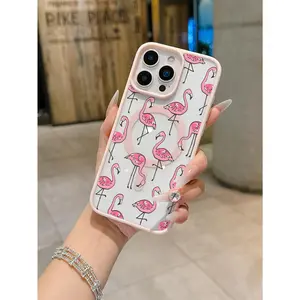 1pc Pink Flamingo Pattern Macaron Pink Magnetic Phone Case for iPhone 11/17 Pro Max, Compatible with Galaxy S25/S24/S23 Ultra. A perfect gift for birthdays, Valentine's Day, or for couples.