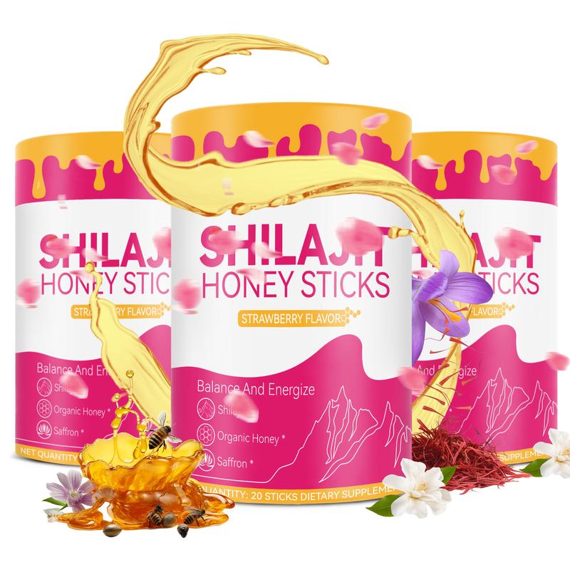 Feminine Multi-Mineral Honey Sticks with Shilajit Shatavari & Saffron for Hormonal Balance & Energy, Strawberry Flavor Healthcare Dietary Supplements