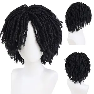Mens Dreadlock Wig Black Curly Male  Dreads Loc Short Braided Wig with Bangs Realistic Twist Rasta Wigs Roleplay