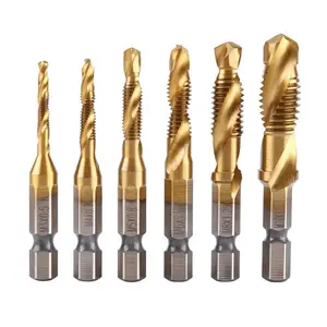 Industrial Family 6-Piece Combination Drill Bit and Tap Set, 1/4-Inch Hex Shank Screw Tapping Head, Titanium Coated Tap Drill Bit M3-M10 Drill Bits Set