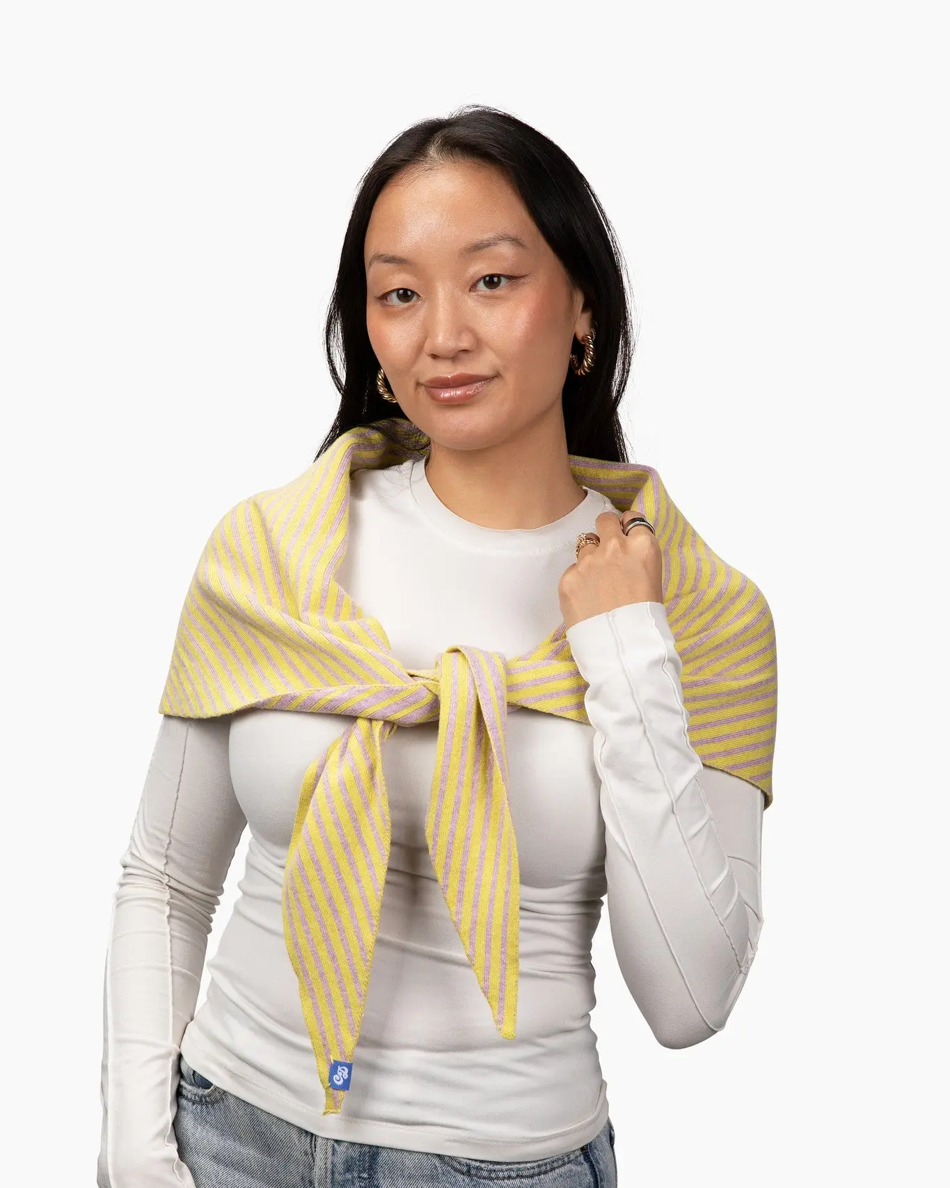 Tina Cotton Cashmere Stripe Triangle Scarf in Lilac Combo