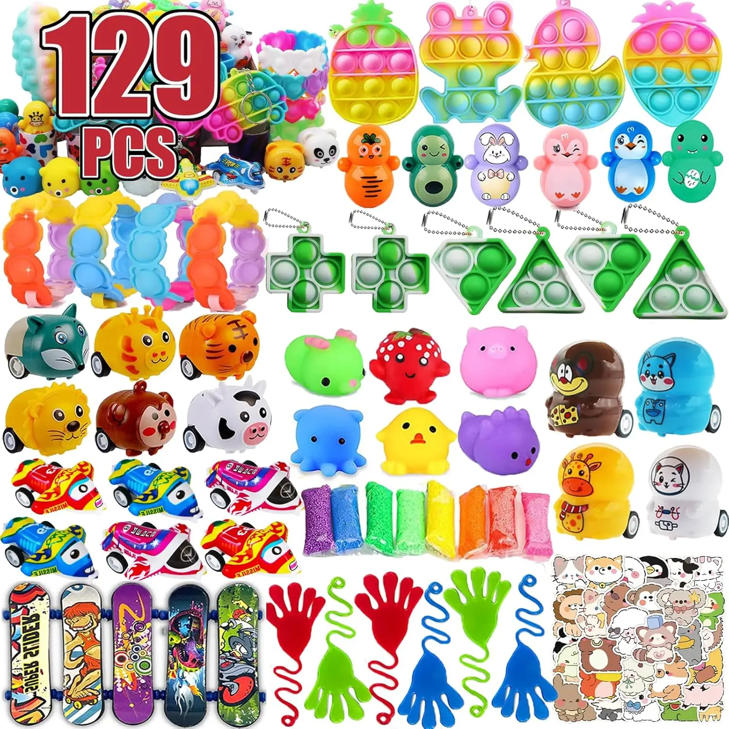 129 PCS Party Favors for Kids, Pop Fidget Treasure Box Toys, Classroom Prizes, Pinata Filler Goodie Bag Stuffers, Treasure Chest, Carnival Prize Box Toys...