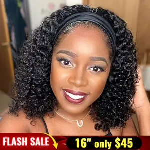 Bling Hair Headband Wig Deep Wave Human Hair Headband Wig Curly hair Glueless Human Hair Wigs Machine Made No Lace deep Curly Headband Wig Natural color #TikTokShopBlackFriday