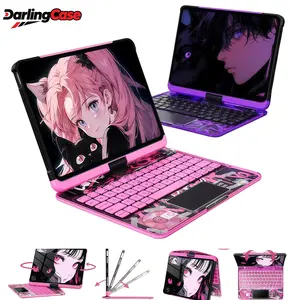 DarlingCase Y2k Pink iPad keyboard Case– 360° Rotating Multi-Touch Trackpad, RGB Backlit Keyboard, Transparent Back, Pencil Holder, Type-C Charging,for ipad 10th gen case ipad a16 case Tablet Cyberpunk Wireless Digital