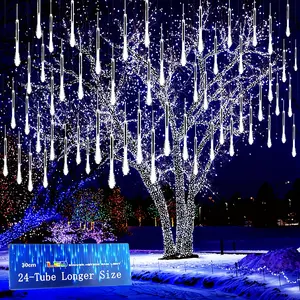 Outdoor Christmas Lights, 24 Tubes (Equivalent to 3 Sets of 8 Tubes) Meteor Shower Lights Christmas Tree Snow Icicle Lights Halloween Decoration Wedding Party Windows, UL Plug, White Ornaments