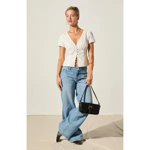 Beverly and Beck Women's Claire Short Sleeve Button Front Top
