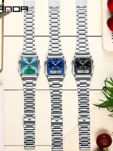 SANDA Digital Dual Display clock Unisex Waterproof Sports Quartz Wristwatches Luxury Stainless Steel Watch, Modern Waterproof Watch with Luminous & Alarm & Calendar Function, Waterproof Multifunctional Watch with Box