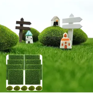 8pcs Fairy Garden Lawn Kit 6in- Lifelike Artificial Grass with 5pcs Moss Rocks, Miniature Ornaments for DIY Dollhouse & Garden Decoration, Polypropylene Material, Green, Fairy Garden Accessories Design Decorative