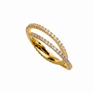 18K Gold Filled CZ Eternity Band Ring – Dainty Stackable Diamond Double Pave Band Ring – Made in Korea