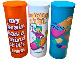 The Happy Pills Co. Jumbo Joys 3-Piece Collection Pop-Top Novelty Storage Bottles - Fun Decorative Containers For Small Item Organization