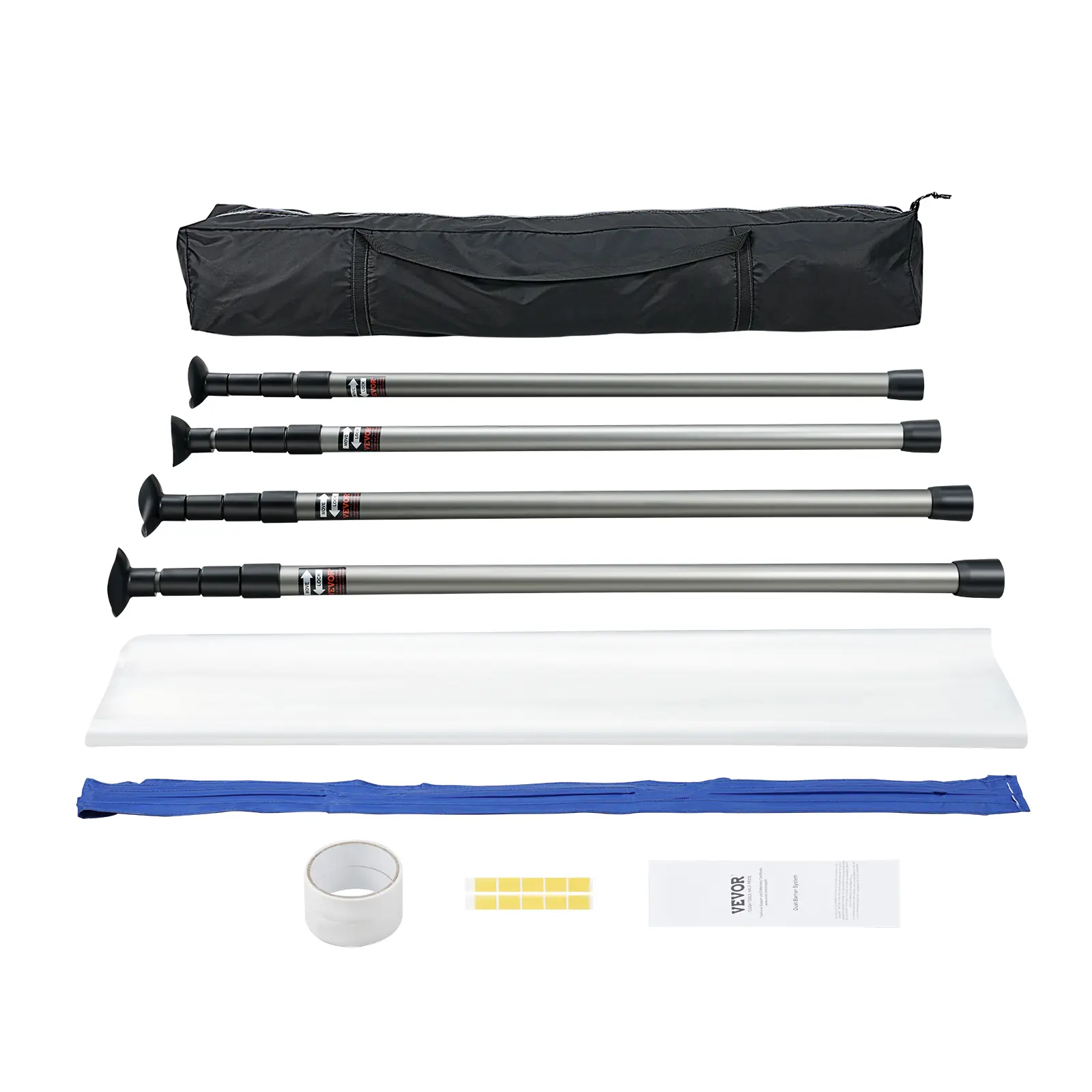 VEVOR Dust Barrier Poles,  12 Ft Barrier Poles, Dust Barrier System with 4 Telescoping Poles, Carry Bag and 32.8x13.12 Ft Plastic Film, for Interior Decoration, Painting