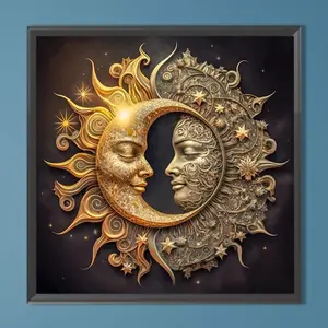 Sun and Moon Pattern DIY 5D Acrylic Diamonds Arts Painting Kit without Frame, DIY Decorative Art Picture for Beginners, Wall Art Decor for Home Living Room Bedroom